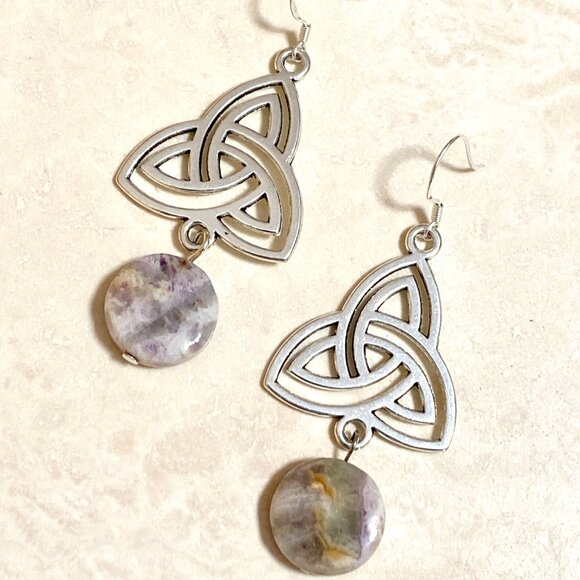 2/$20, Genuine Purple Opalized Fluorite Triqueta Sterling Silver Earrings - Picture 2 of 9